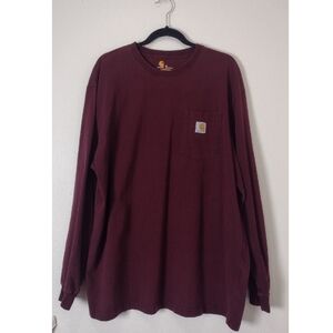 Carhartt Maroon Cotton Original Fit Crewneck Pocket Long Sleeve Work T-Shirt